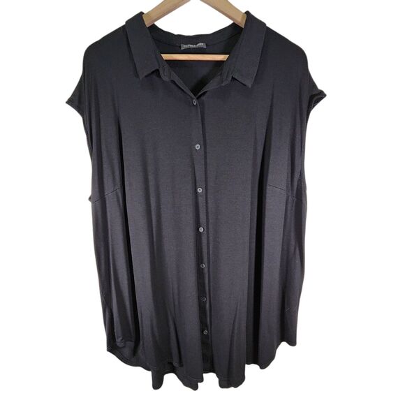 Eileen Fisher Woman Black Stretch Button Up Sleeveless Shirt, Plus Size XXL - Picture 1 of 4